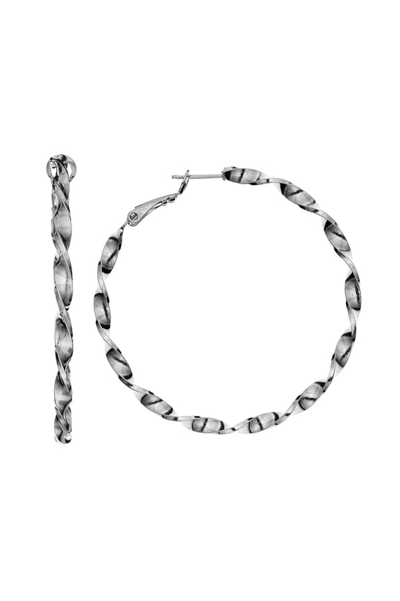 Womens Ladies Fashion Accessories Jewelry Rhodium Plated Nickel Free Latch Backings Twisted Hoop Earrings 3mm X 50mm