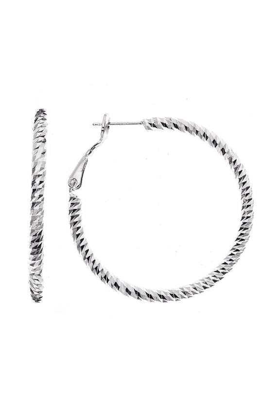 Womens Ladies Fashion Accessories Jewelry Rhodium Plated Textured Diamond Cut Hoop Earrings 40mm