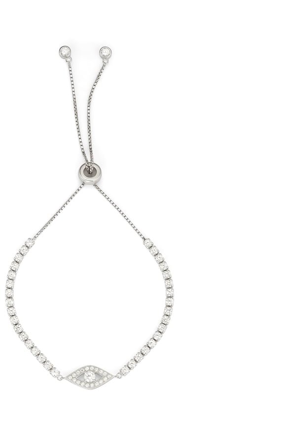 Womens Ladies Fine Accessory Jewelry Sterling Silver 14KT Gold Plated Clear CZ Stones and Heart Element Drawstring Tennis Lariat Bracelet With Drawstring Chiffon Pouch