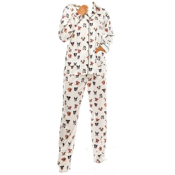 Womens Ladies Fleece PJ Pajama Set, Dog (1 set), Size S