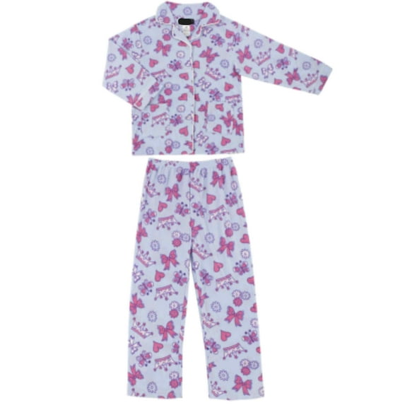 Womens Ladies Fleece PJ Pajama Set Heart Crown Light Blue Size 3XL