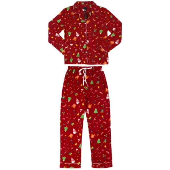 Womens Ladies Fleece PJ Pajama Set Merry Christmas Red Size 3XL