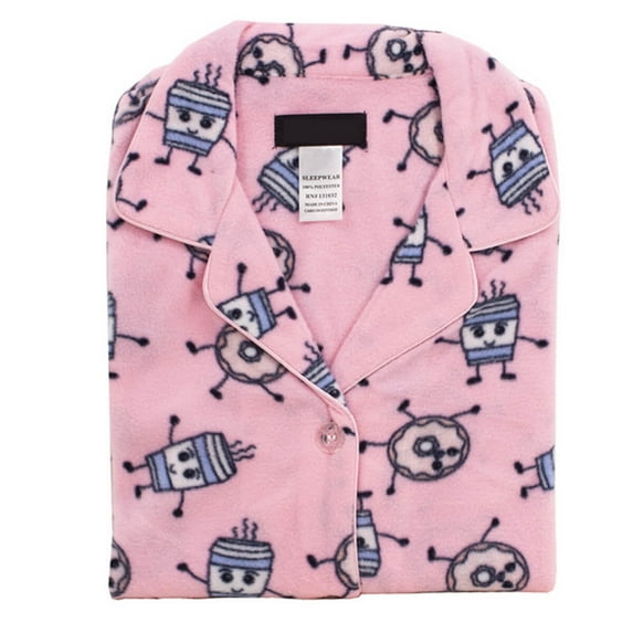 Womens Ladies Fleece PJ Pajama Set Pink Donuts Size XL