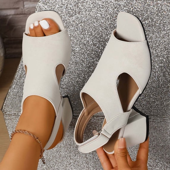 Womens Ladies Low Mid Wedge Heel Peep Toe Ankle Strap Smart Casual Evening Sandals Beige 7.5