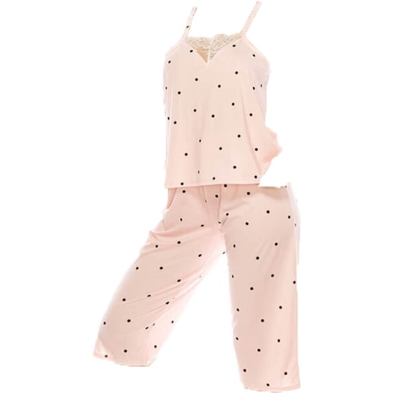 Womens Ladies Mini Dots Pattern PJ Pajama Cami & Knee Length Shorts Set 80123 Pink (1 set), Size M