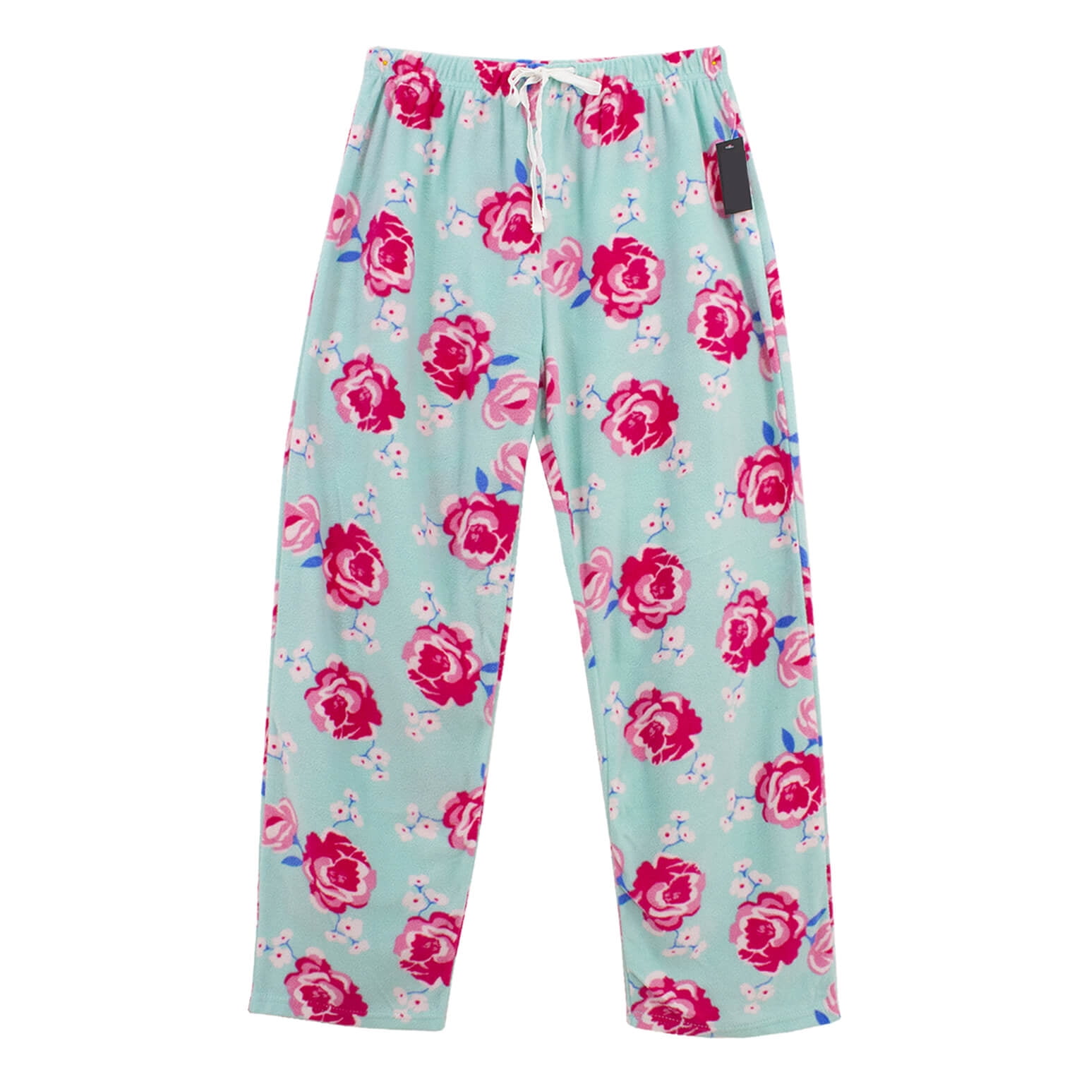 Womens Ladies Plush Fleece PJ Pajama Pants 3122FLWR, Sky Blue Pink