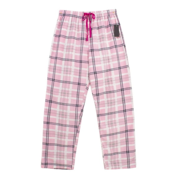 Womens Ladies Plush Fleece PJ Pajama Pants 3122PLD, Pink Plaid, Size L