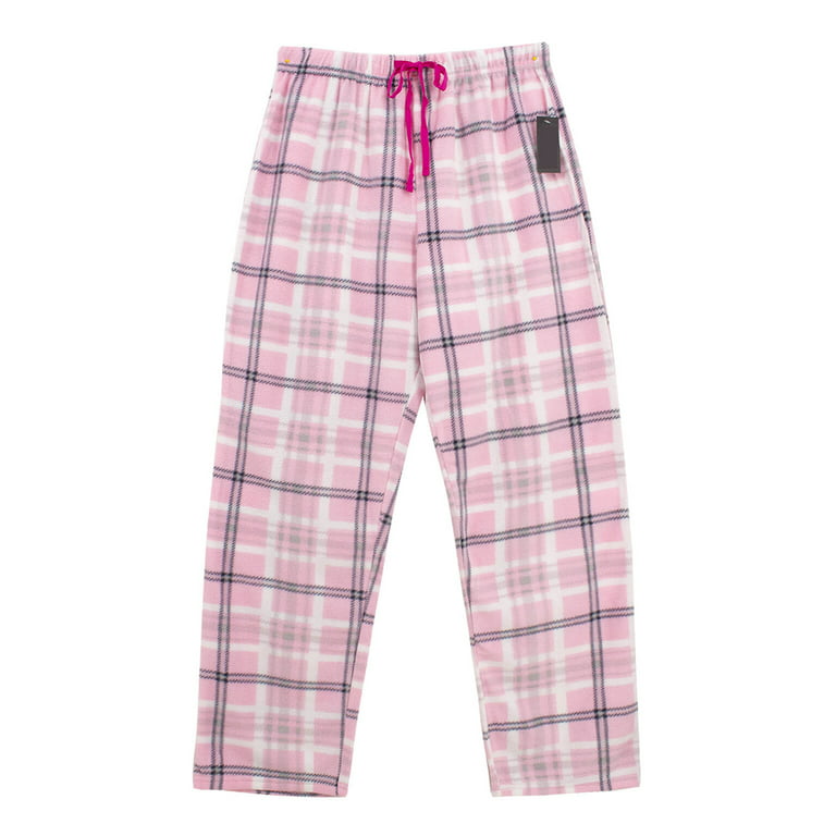 Womens Ladies Plush Fleece PJ Pajama Pants, Pink Rabbit, Size XL