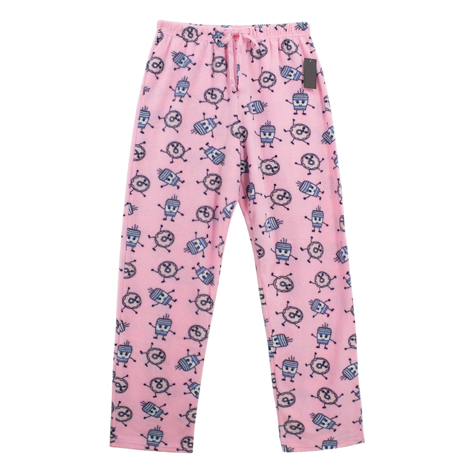 Womens Ladies Plush Fleece PJ Pajama Pants 3122PNK, Pink Donuts, Size M
