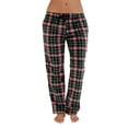 thumbnail image 1 of Womens Ladies Plush Fleece PJ Pajama Pants, Black / Green Plaid , Size L, 1 of 2