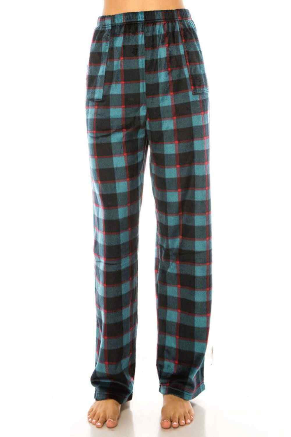 Womens Ladies Plush Fleece PJ Pajama Pants 80142P Green Plaid