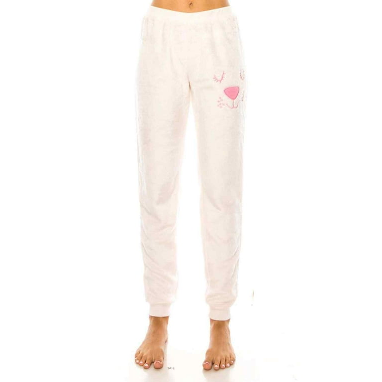 Womens Ladies Plush Fleece PJ Pajama Pants 3122HRT, Pink Heart