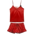 thumbnail image 1 of Womens Ladies Red Solid PJ Pajama Satin Cami & Shorts Set RR9010GLF (1 set), Size M, 1 of 1
