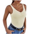 thumbnail image 1 of Womens Ladies Ribbed Sleeveless Shirts Tight Slim Fitted Sporty Workout Tank Tops V Neck Plain Summer Cami Blouses, 1 of 7