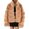 thumbnail image 1 of Womens Ladies Warm Faux Furry Coat Jacket Winter Solid V-Neck Outerwear, 1 of 5
