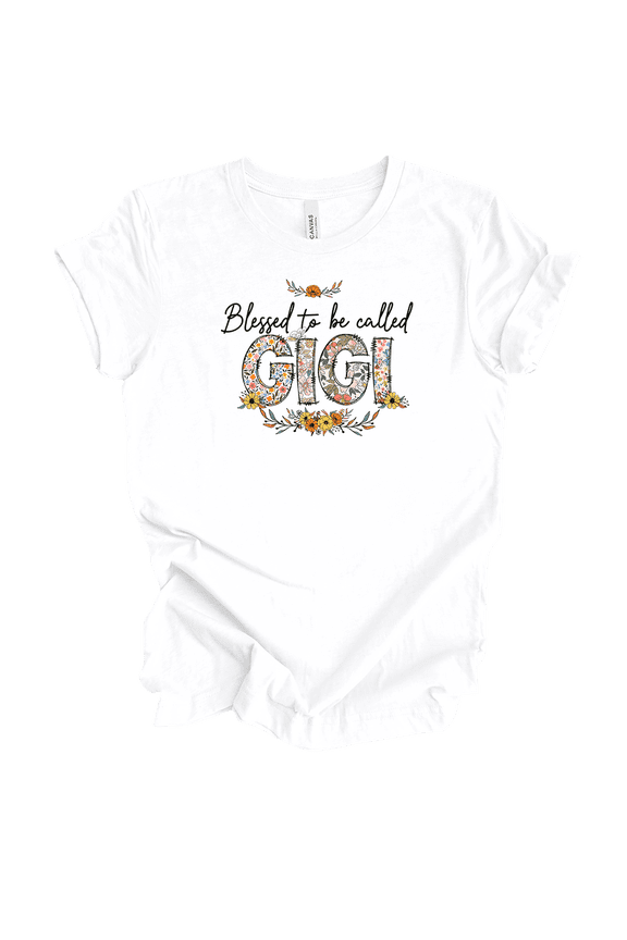 Womens Ladies White Whimsical Floral Mother's Day Blessed To Be Short Sleeve T-Shirt-Gigi-5X-Large