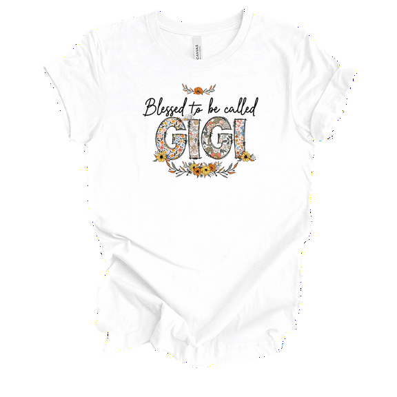 Womens Ladies White Whimsical Floral Mother's Day Blessed To Be Short Sleeve T-Shirt-Gigi-Large