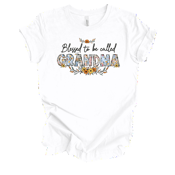 Womens Ladies White Whimsical Floral Mother's Day Blessed To Be Short Sleeve T-Shirt-Grandma-4X-Large