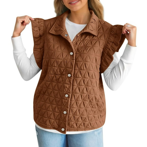 Womens Ladies Winter Vests Sleeveless Jacket Turn-Down Collar Warm Coat With Pockets Outerwear