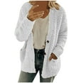 thumbnail image 1 of Womens Lamb Fleece Solid Color Crew Neck Sweaters Long Sleeve Knit Cardigan Open Front Sweater Blouse Tops, 1 of 6