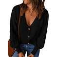 thumbnail image 1 of Womens Lantern Long Sleeve Cardigans V Neck Open Front Button Down Knit Cardigan Sweaters, 1 of 4
