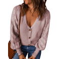 thumbnail image 1 of Womens Lantern Long Sleeve Cardigans V Neck Open Front Button Down Knit Cardigan Sweaters, 1 of 4