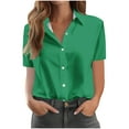 thumbnail image 1 of Womens Lapel Collared Blouses Button Down Short Sleeve Shirts Fashion Casual Dressy Tops Business Work Summer Outfits, 1 of 4