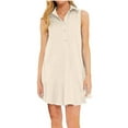 thumbnail image 1 of Womens Lapel Sleeveless Dress Pleated Ruffled Dress Button up Dress Short Skirt Summer and Fall Dress Hem Mini Dresses, 1 of 7