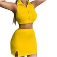 thumbnail image 1 of Womens Lapel Sleeveless Top And Pack Skirt Set Solid Color Set Two Piece Set, 1 of 2
