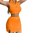 thumbnail image 1 of Womens Lapel Sleeveless Top And Pack Skirt Set Solid Color Set Two Piece Set, 1 of 2