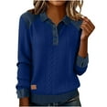 thumbnail image 1 of Womens Lapel Summer Tops, Long Sleeve Shirts for Women Spring Fashion Knitted Denim Patchwork Button Up T-Shirts, 1 of 5