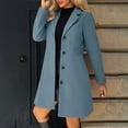 thumbnail image 1 of Womens Lapel Woolen Coat Plus Size Elegant Mid Length Jacket Warm Overcoat Fall Winter Office Work Outerwear New Womens Jackets Casual Lightweight Navy L, 1 of 9
