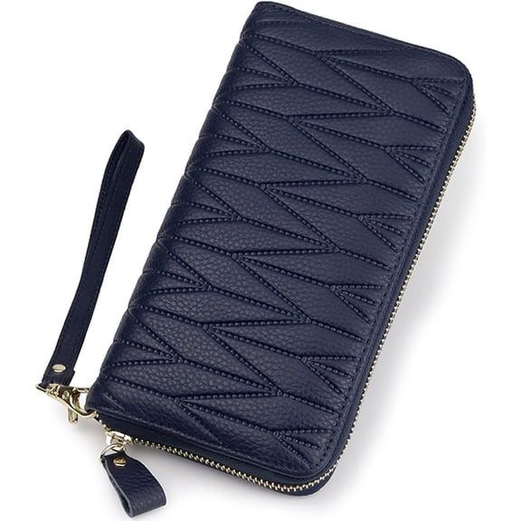 Womens Large Capacity Credit Card Wallet Embossed Leather Phone Holder Wristlet Clutch RFID Blocking Zip Around Card Organizer (Red), WL-019