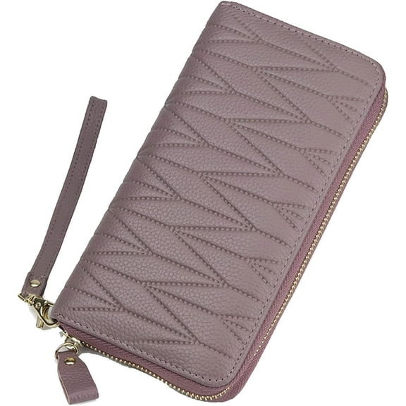 Womens Large Capacity Credit Card Wallet Embossed Leather Phone Holder Wristlet Clutch RFID Blocking Zip Around Card Organizer (Red), WL-019