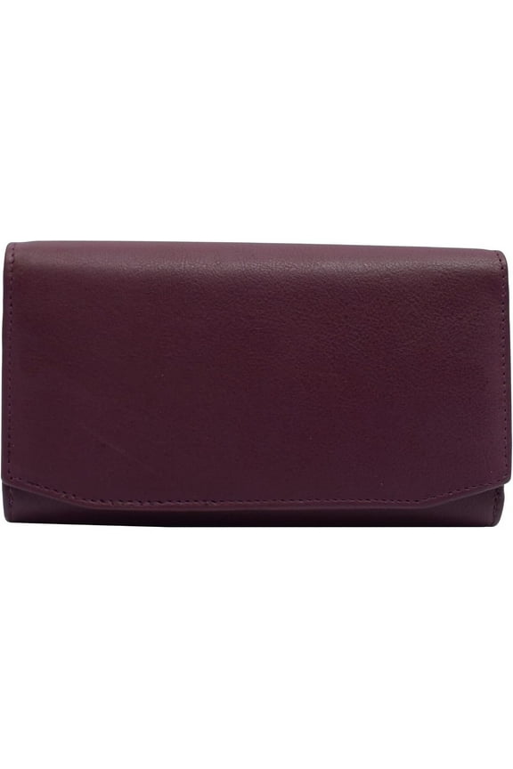 Womens Large Capacity Genuine Leather RFID Blocking Cellphone Clutch Wallet Accordion Card Holder Organizer Purse Purple