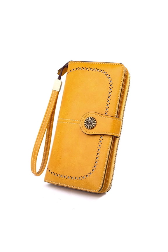 Womens Large Capacity Leather RFID Blocking Wallets Wristlet Clutch Card Holder
