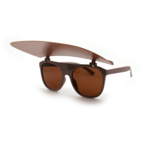 Womens Large Flip Up Visor Flat Top Horn Rim Plastic Sunglasses All Brown