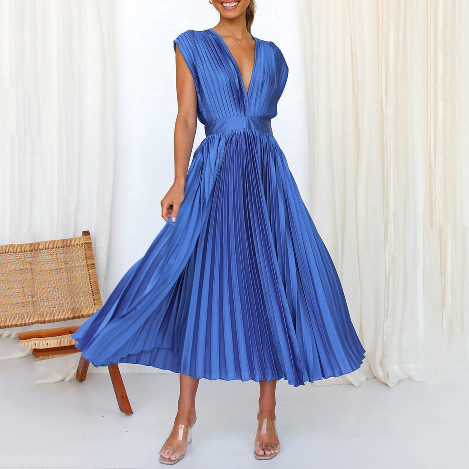 blue stripe midi dress Women's Striped With Navy Embroidery Trim Medium Size:XXL (MADE-TO-ORDER) Stunning Slip Bridesmaids Dresses Printed Model is 57 inv-526