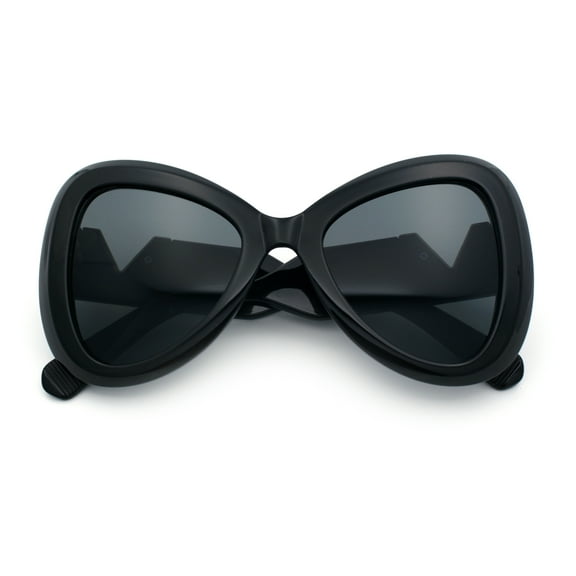 Womens Large Mod Thick Plastic Bow Tie Butterfly Chic Fashion Sunglasses All Black