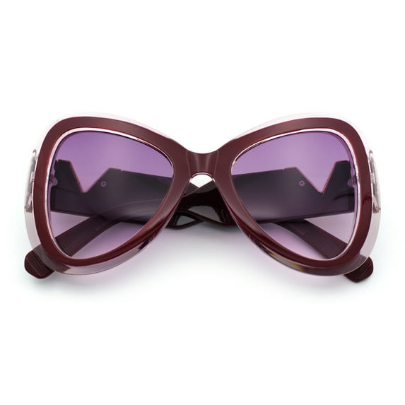 Womens Large Mod Thick Plastic Bow Tie Butterfly Chic Fashion Sunglasses Burgundy - Purple