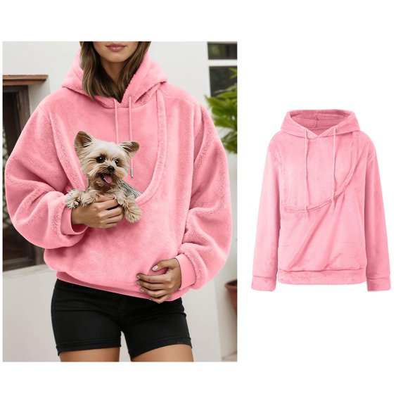 Womens Large Pet Pouch Sweatshirt Oversized Animal Holder Hood Casual Long Sleeve Oversized Pocket Kangaroo Pouch Hoodies Warm Fall Winter Clothes