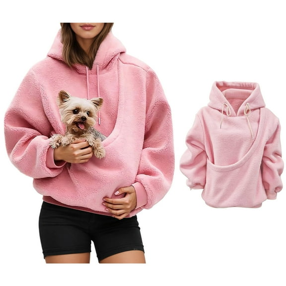 Womens Large Pet Pouch Sweatshirt Oversized Pet Carrier Animal Holder Hoodie Fashionable Long Sleeve Oversized Pocket Dog Pocket Hoodie Fall Winter Clothes