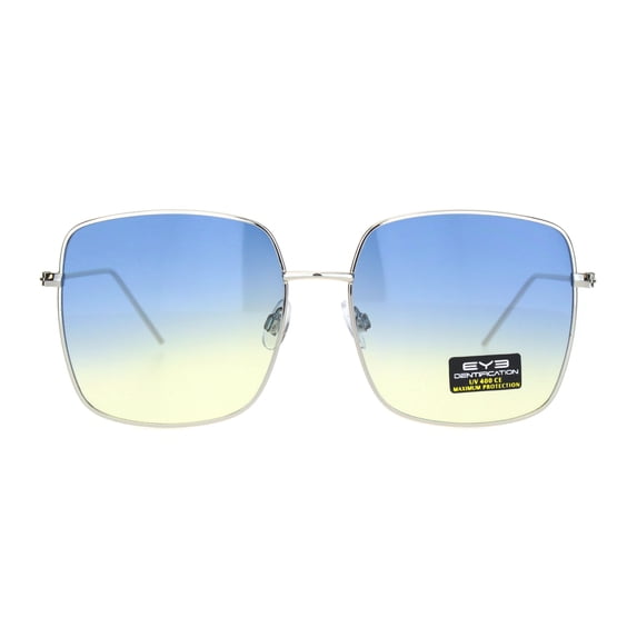 Womens Large Rectangle Butterfly Designer Fashion Diva Sunglasses Silver Blue Yellow