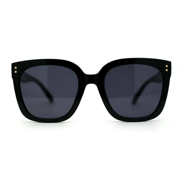 Womens Large Rectangle Horn Rim Sunglasses All Black