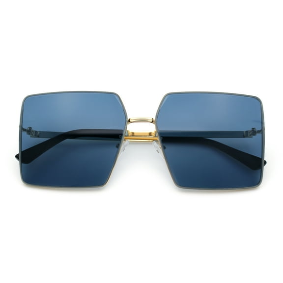 Womens Large Rectangle Thin Metal Rim Butterfly Minimal Sunglasses Gold - Navy