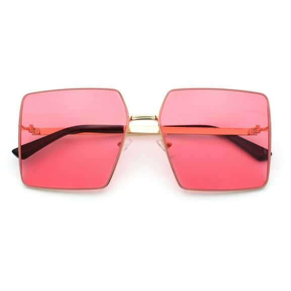 Womens Large Rectangle Thin Metal Rim Butterfly Minimal Sunglasses Gold - Pink