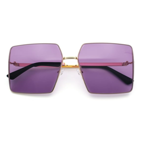 Womens Large Rectangle Thin Metal Rim Butterfly Minimal Sunglasses Gold - Purple