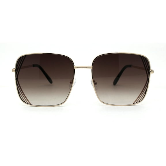 Womens Large Rectangular Metal Rim Designer Sunglasses Gold Black Brown Smoke