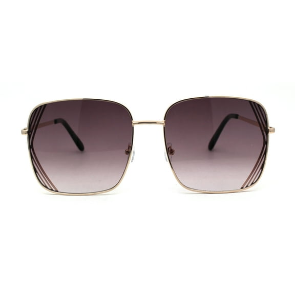 Womens Large Rectangular Metal Rim Designer Sunglasses Gold Burgundy Smoke