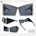 thumbnail image 1 of Womens Large Rhinestone Bold Angular Squared Rectangle Plastic Sunglasses All Black, 1 of 8